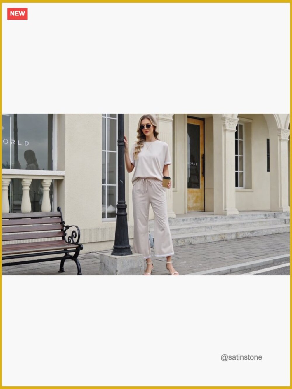 Two Piece Lounge Set Short Sleeve Wide Leg Pants With Pockets Travel Vacation View 6